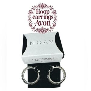 Avon Silver Hoop Earrings with grey synthetic stones